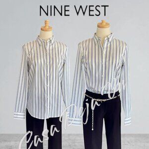 Nine West Crisp Cotton Long Sleeve Button Down Women's Collared Casual Blouse
